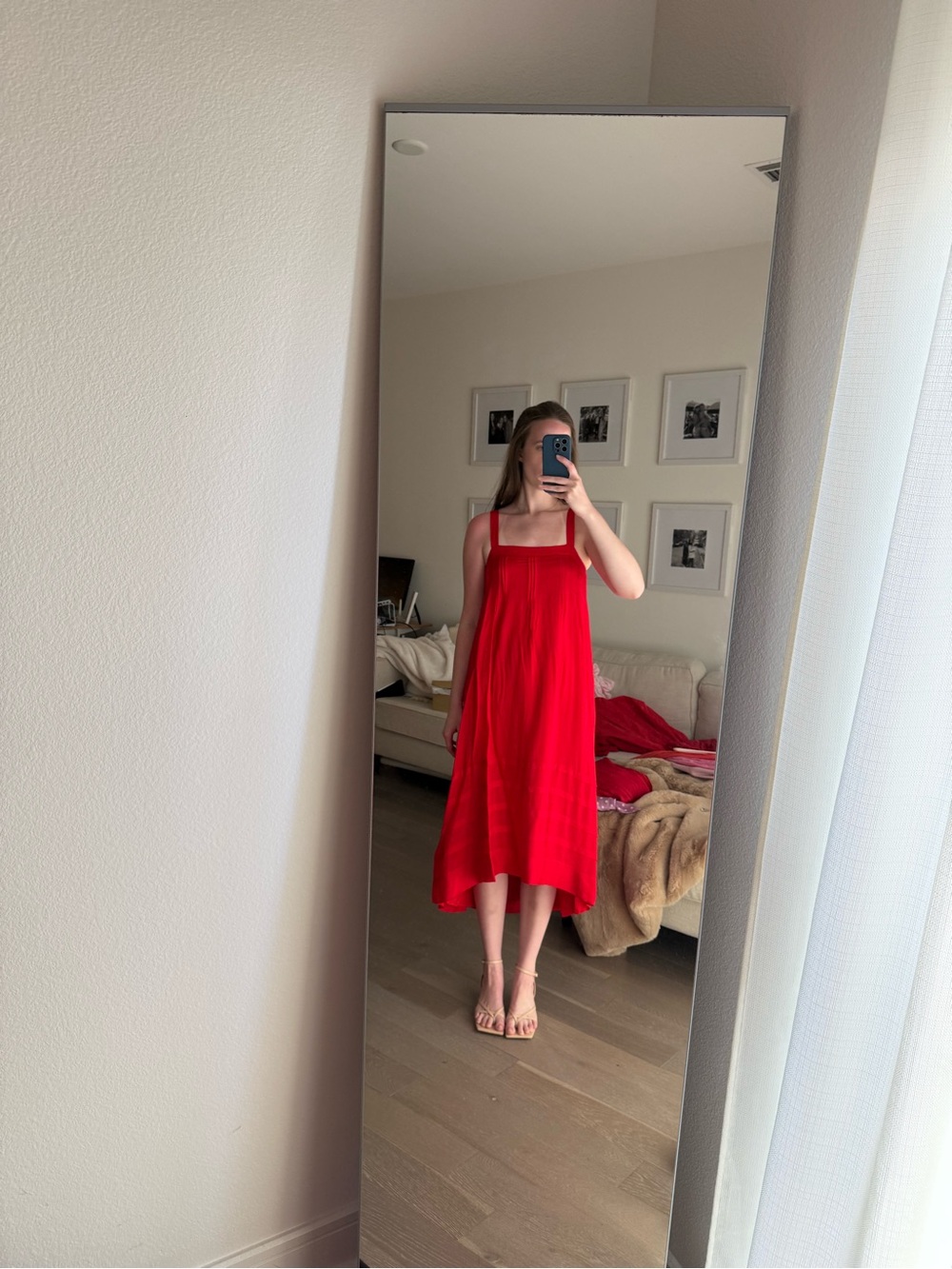 J. Crew Red Square-Neck Midi Slip Dress